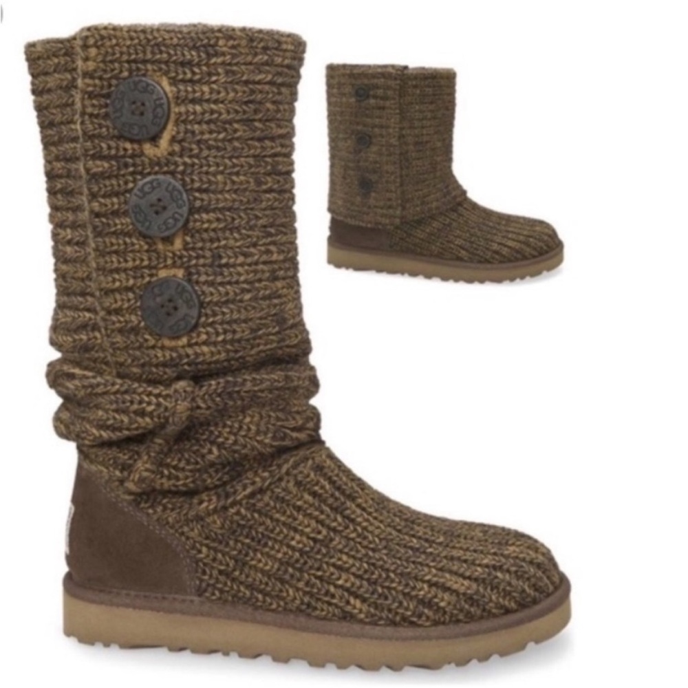 Ugg Classic Cardy Knit Sweater Boots Confetti Brown Green Size 8